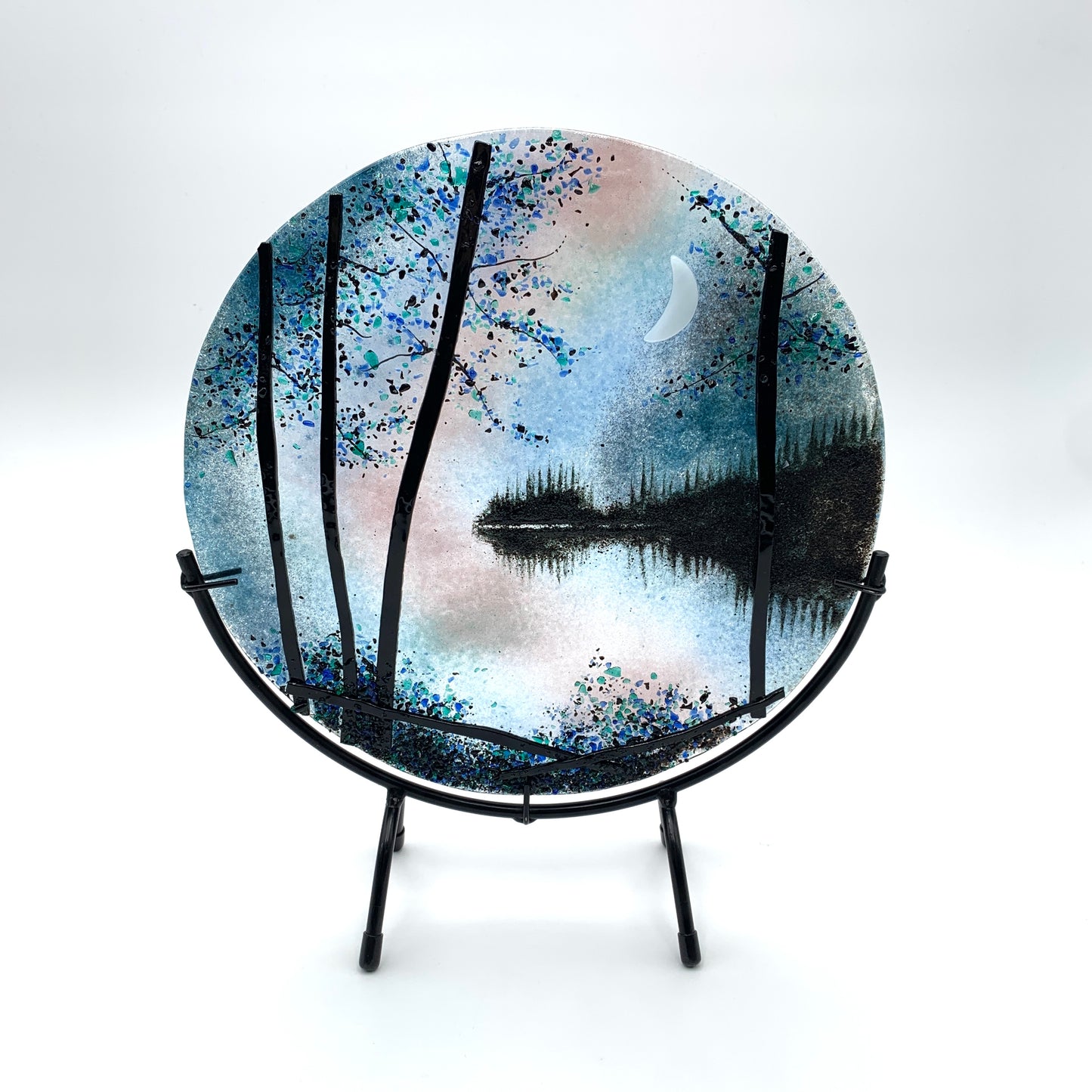 10" Round Fused Glass Moonscape on Stand