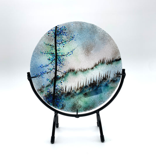 8" Round Fused Glass on Stand - Moonscape