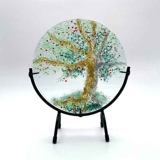 8" Round Fused Glass on Stand - Tree of Life