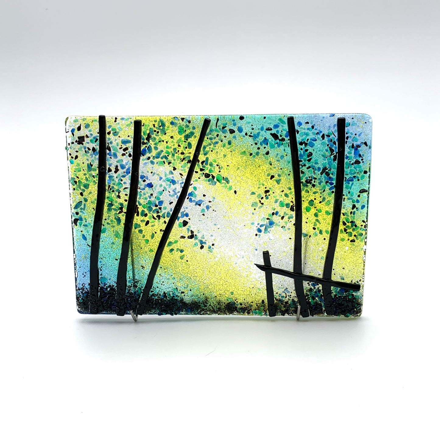 Rectangular Fused Glass - "Back Forty" Blue/Yellow