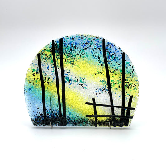 Round Top Fused Glass - "Back Forty" Blue/Yellow