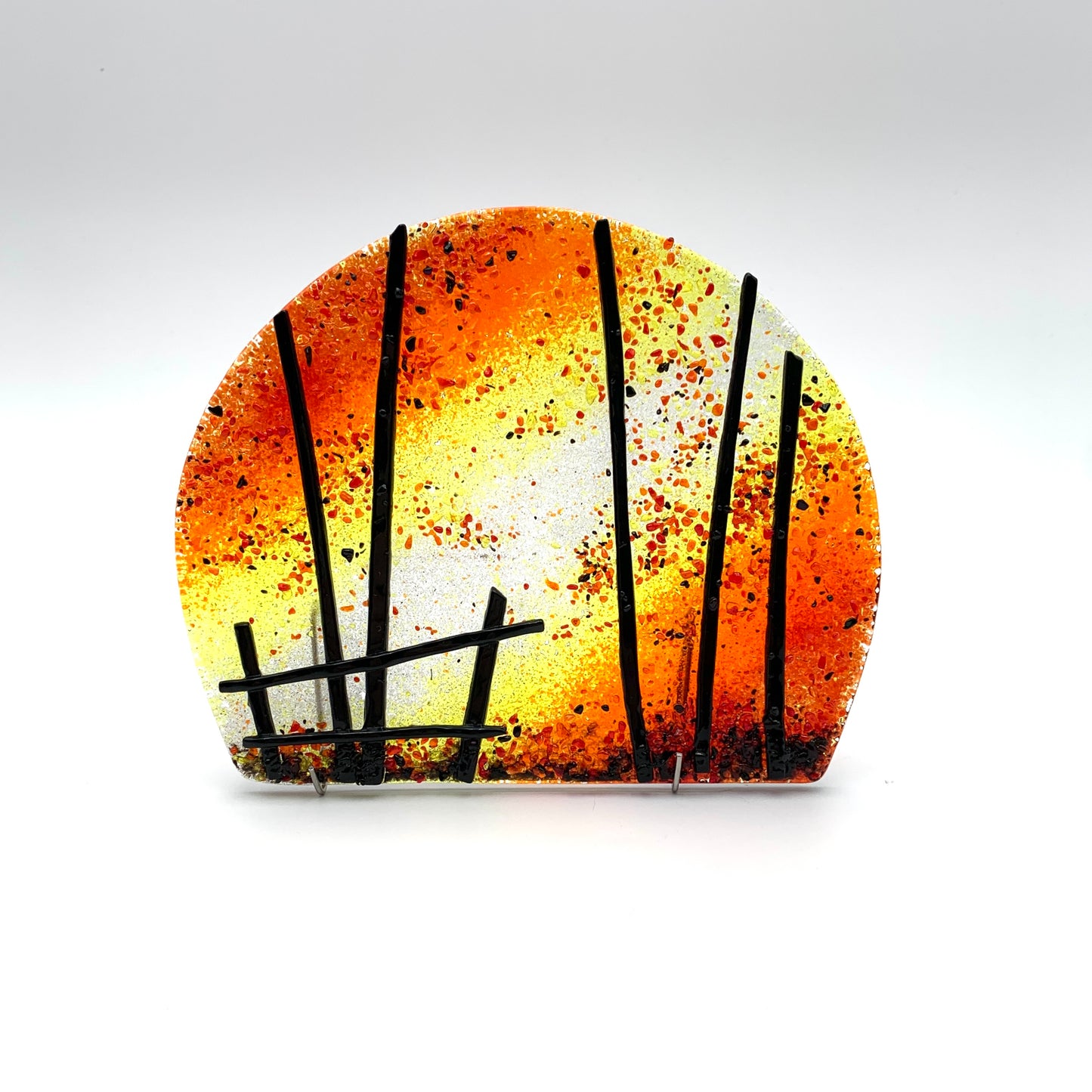 Round Top Fused Glass - "Back Forty" Red/Orange