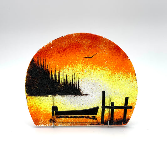 Round Top Fused Glass - "Trusty Merc" Red/Orange