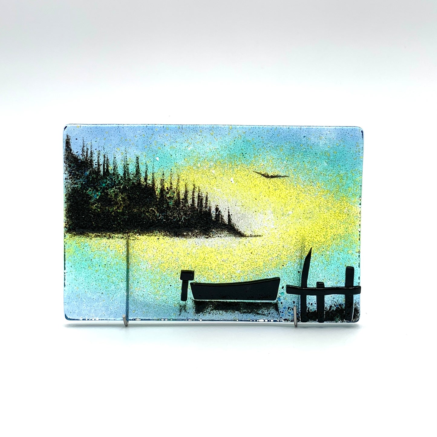 Rectangular Fused Glass - "Trusty Merc" - Blue/Yellow