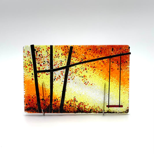 Rectangular Fused Glass - "Lonesome Swing" Red/Orange