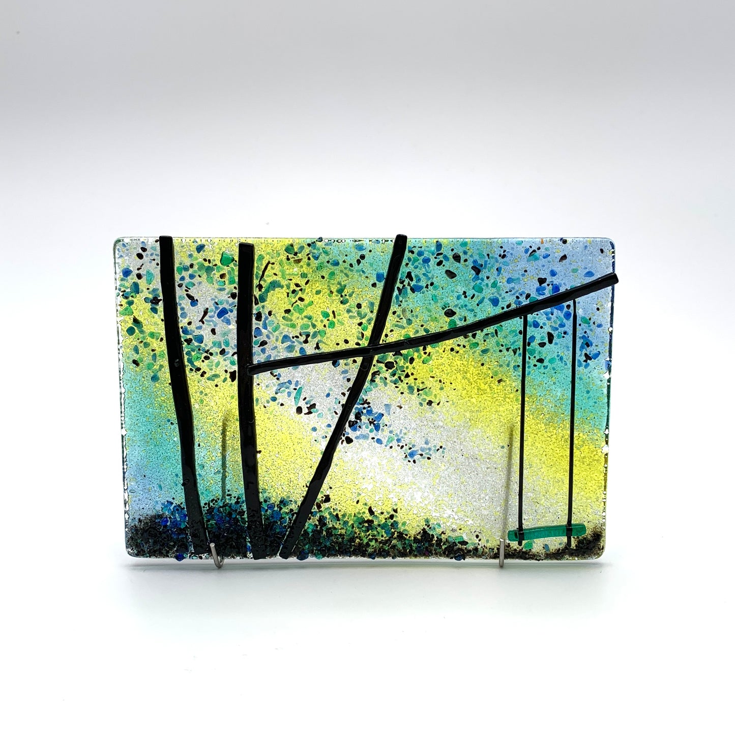 Rectangular Fused Glass - "Lonesome Swing" Blue/Yellow