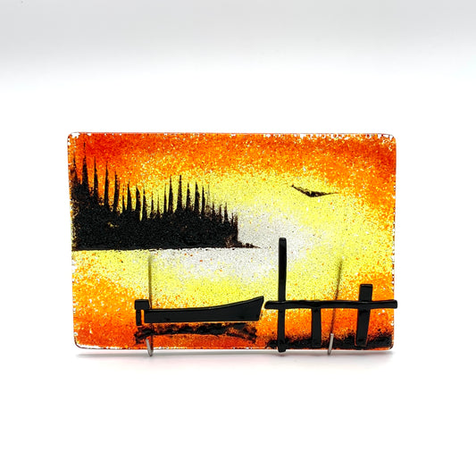 Rectangular Fused Glass - "Trusty Merc" - Red/Orange