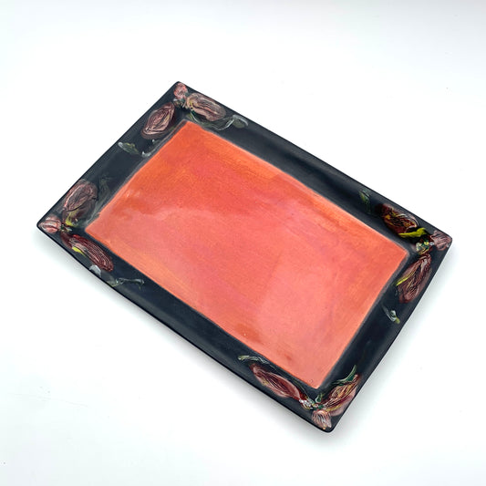 Copper Red/Black Rectangular Tray Lg.