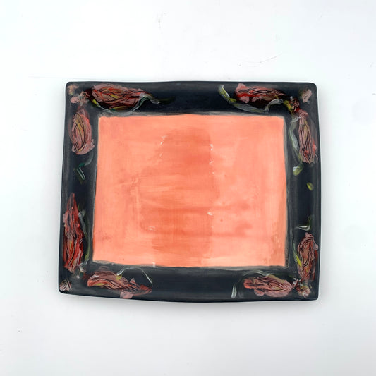 Coral/Black Rectangular Tray