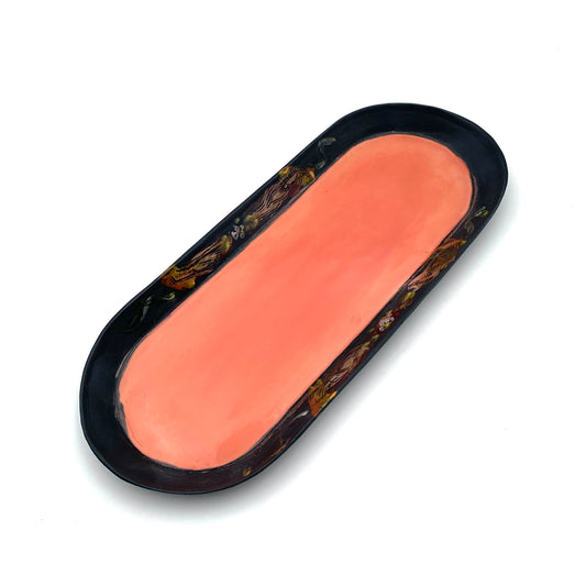 Coral/Black Oval Tray