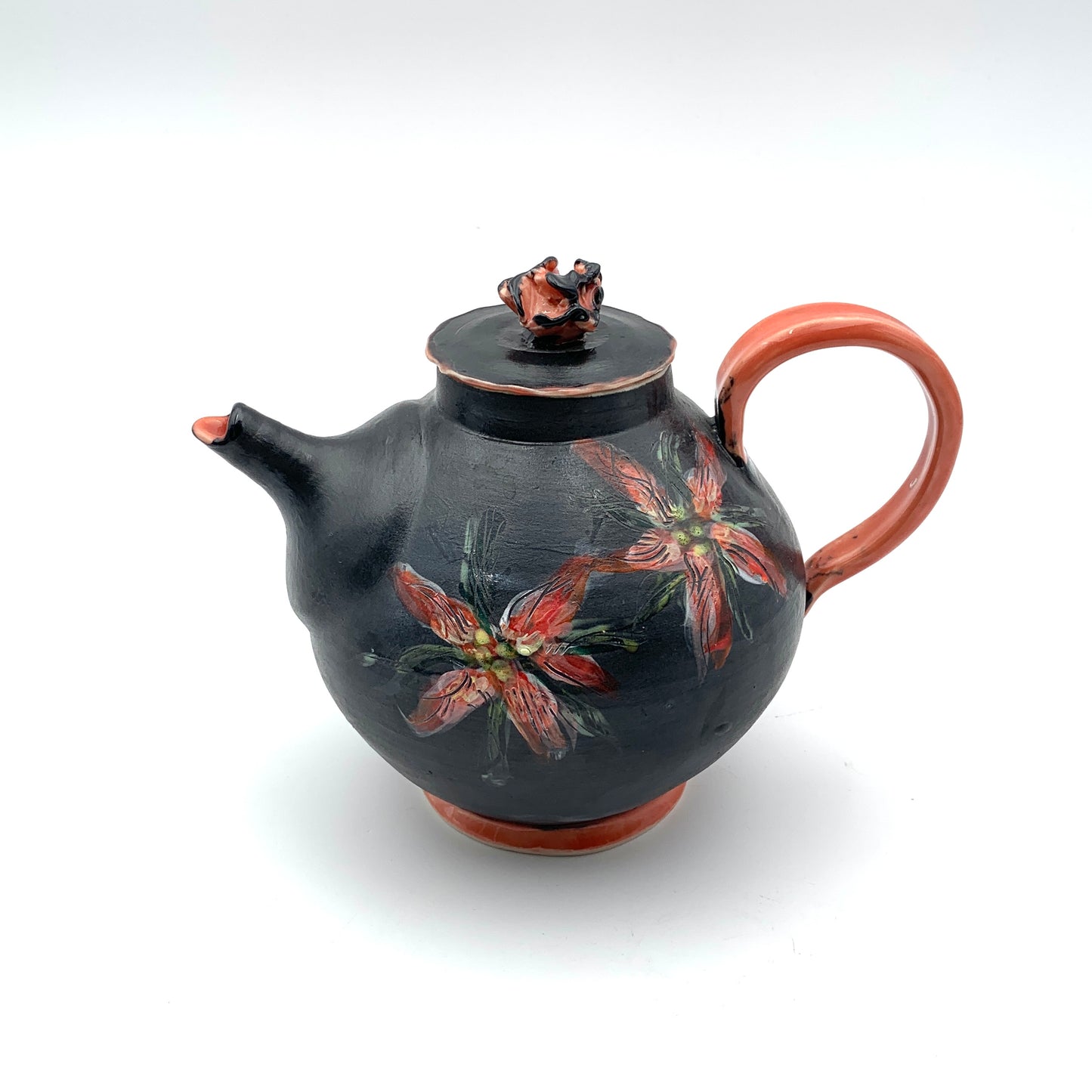 Coral/Black Teapot