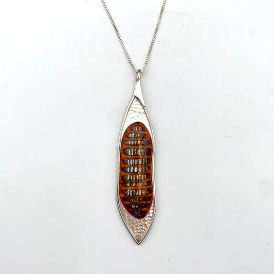 Orange Ribbed Pod Pendant