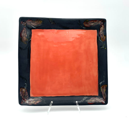 Coral/Black Square Tray Lg.