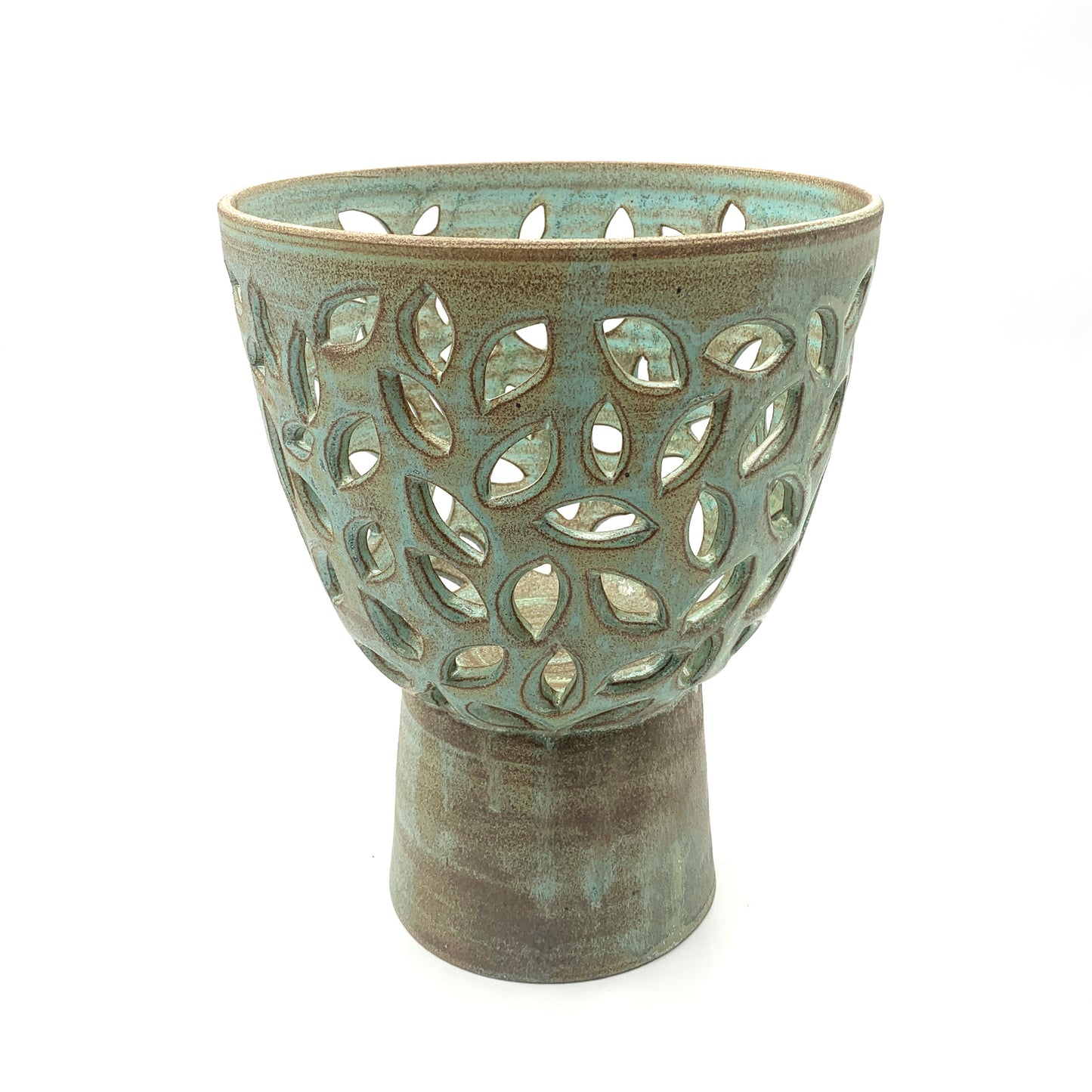 Green Carved Pedestal Bowl