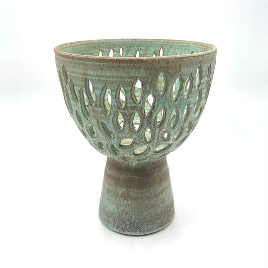 Green Carved Pedestal Bowl