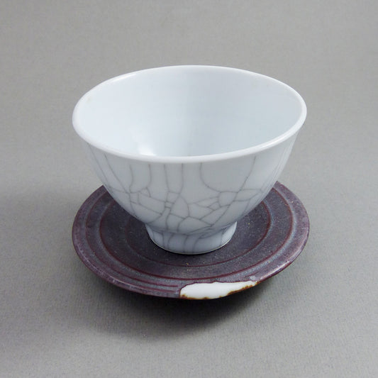 Korean-style Cup & Saucer, White Crackle