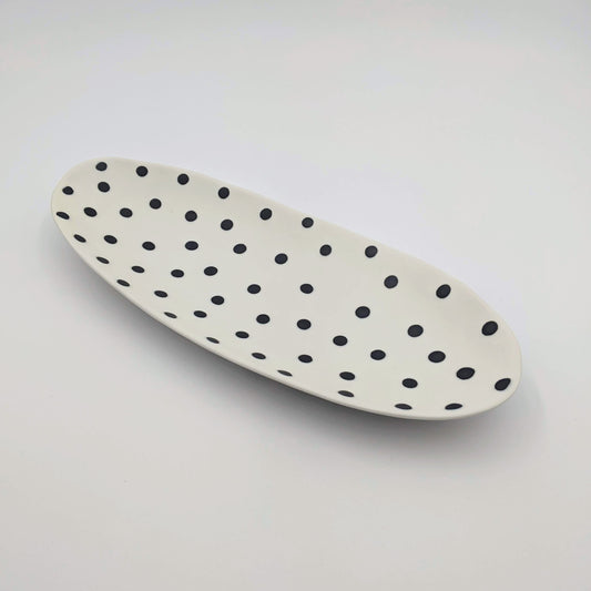 Narrow Oval Platter- White with black spots