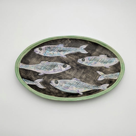 Fish platter turquoise rim