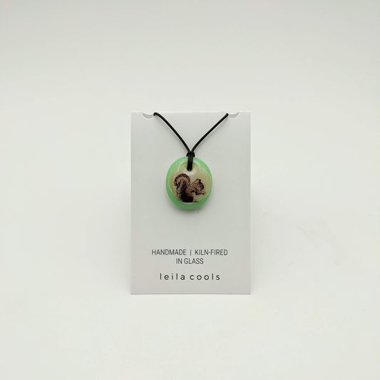 Squirrel White/Olive Green Necklace