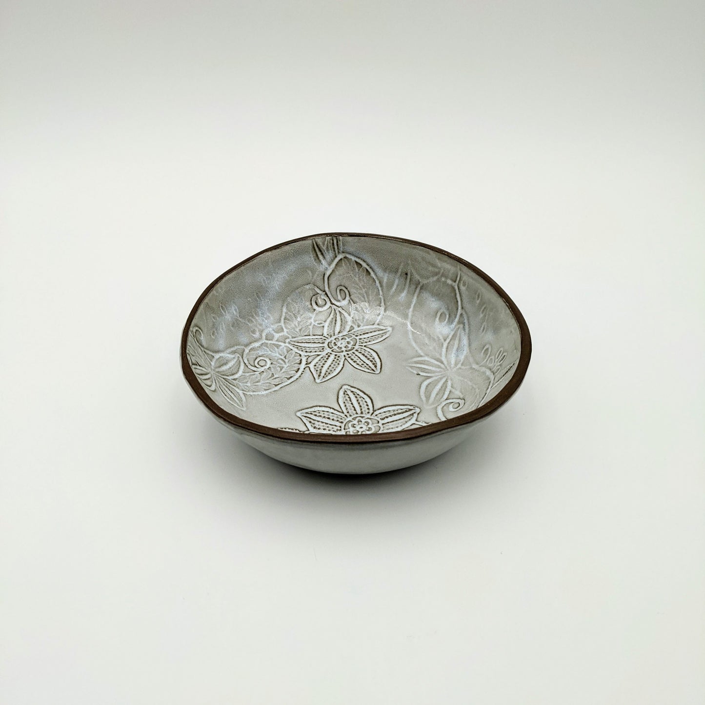 Grey Embossed Floral Bowl- Small