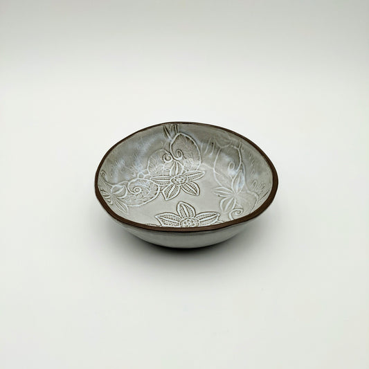 Grey Embossed Floral Bowl- Small