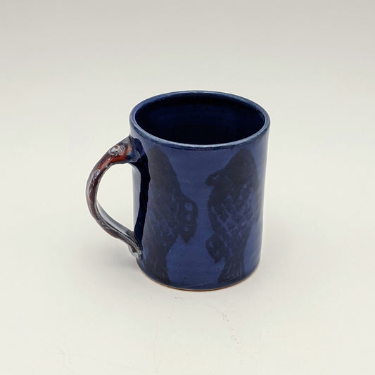 Dark Blue Fish Mug with Red Handle