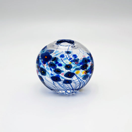 Blue Poppy Small Round Flat Vase