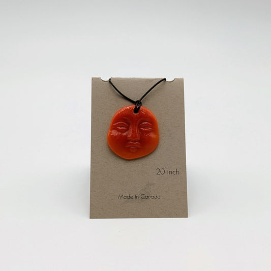 Sun/Moon Face Necklace - Orange