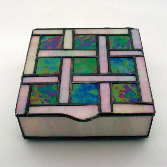 Square Green Glass Box w/tic tac Toe
