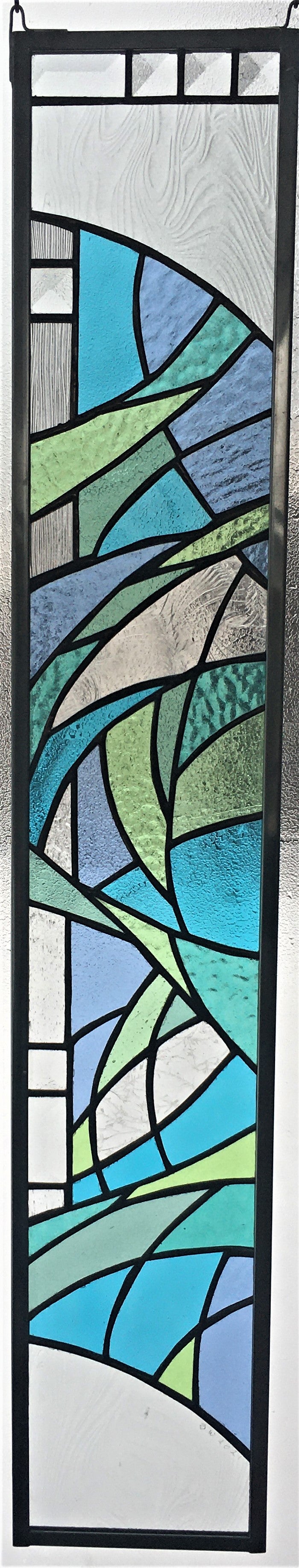 Long Abstract Panel - Light Blues and Greens